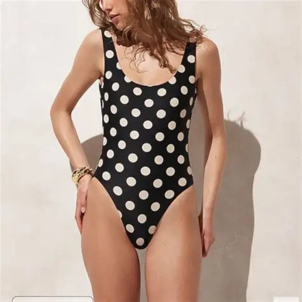J Crew Scoopneck One-Piece Swimsuit in Reversible Dot-Stripe Print -NWT
